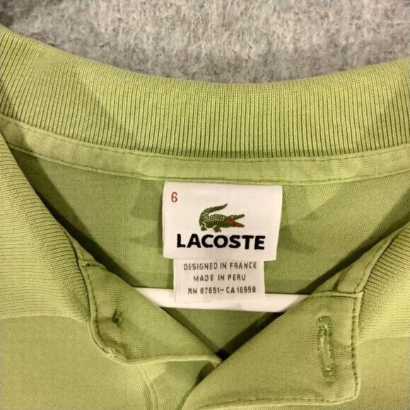 Lacoste Polo Shirt Mens Size 6 Lime Green Short Sleeve Solid Golf Solid Casual - Picture 6 of 13